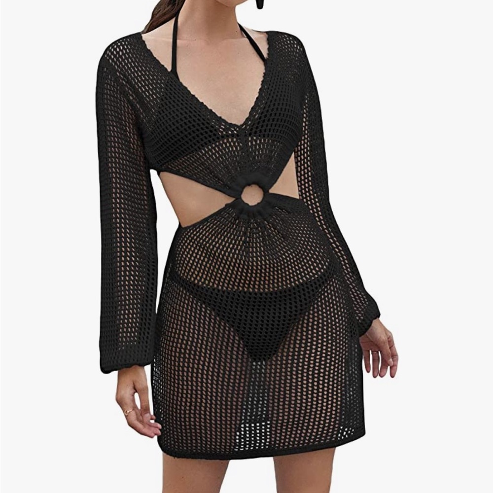 Crochet black swim suit cover dress